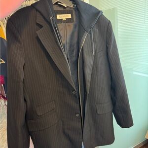 Black Pinstripe Blazer with Hoodie